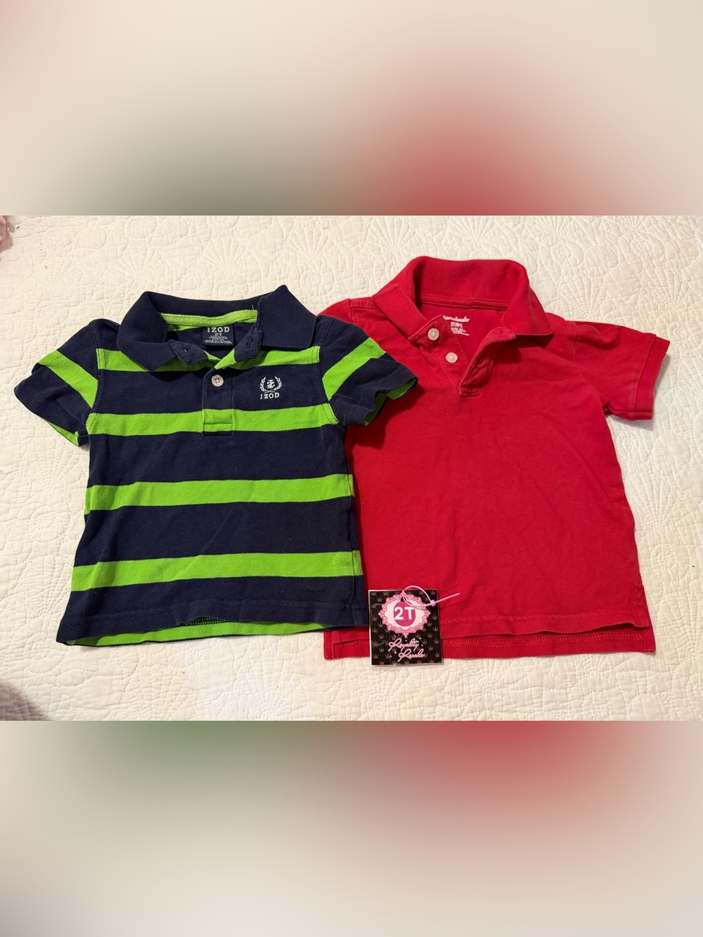 Izod Boys Green & Navy Striped Polo with Red Polo - 2-Pack